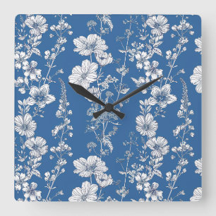 Reloj de pared de chinoiserie blanco y azul