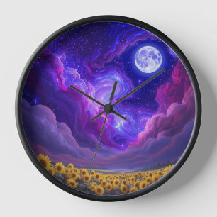 Reloj de pared de cielo con girasoles iluminados p