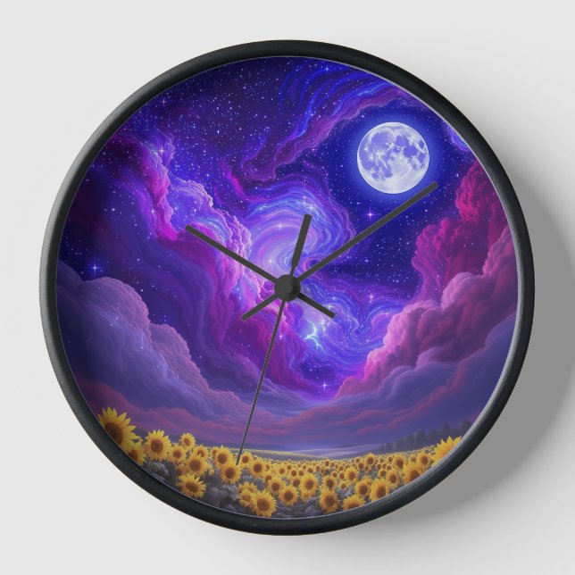 Reloj de pared de cielo con girasoles iluminados p (Anverso)