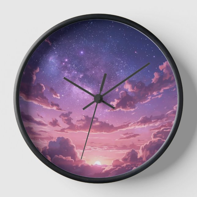 Reloj de pared de cielo estrellado púrpura (Anverso)