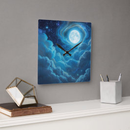 Reloj de pared de cielo nublado a la luz de la lun