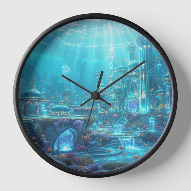 Reloj de pared de ciudad submarina de fantasía (Anverso)