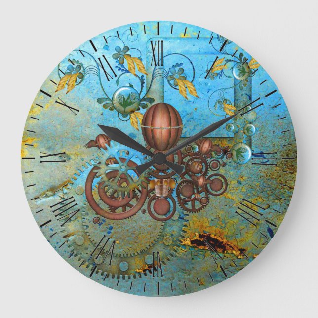 Reloj de pared de cobre acuático de collage steamp (Anverso)
