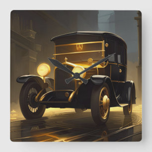reloj de pared de coches de estilo negro y dorado