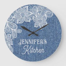Reloj de pared de cocina azul personalizado Jean