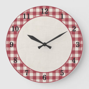Reloj de pared de cocina con cuadros rojos de arán
