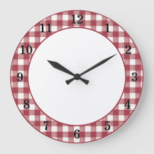 Reloj de pared de cocina con cuadros rojos de arán