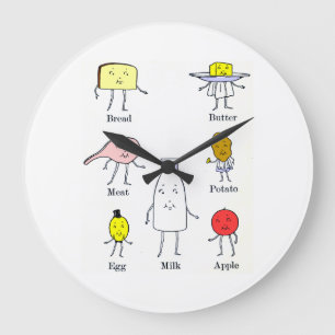 Reloj de pared de cocina de grupos de comida retro