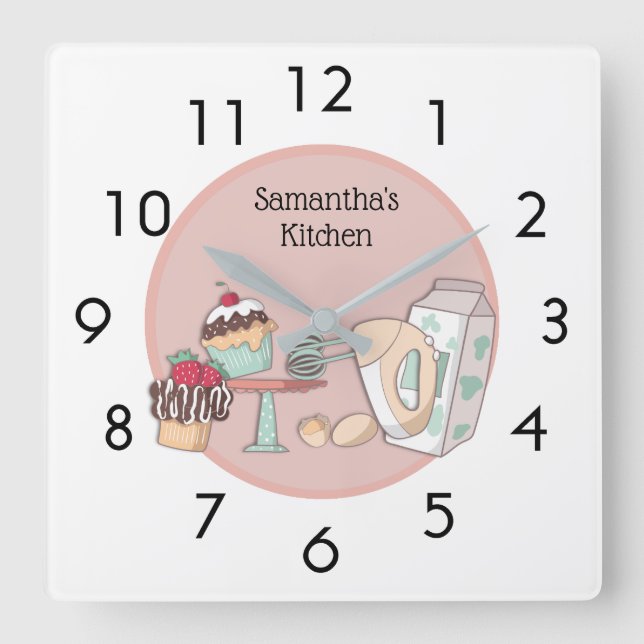 Reloj de pared de cocina de magdalena rosa persona (Anverso)