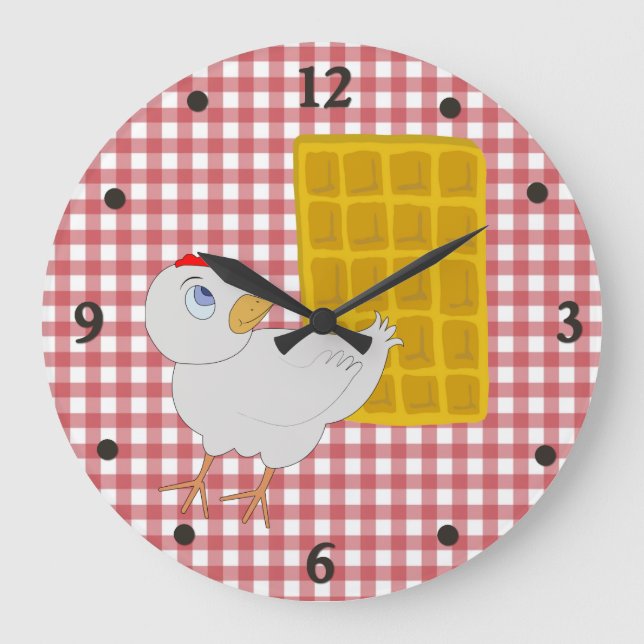 Reloj de pared de cocina divertida de pollo y gofr (Anverso)