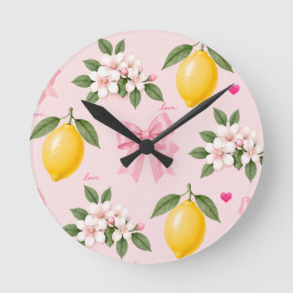 Reloj de pared de cocina limones lazo rosa decorac