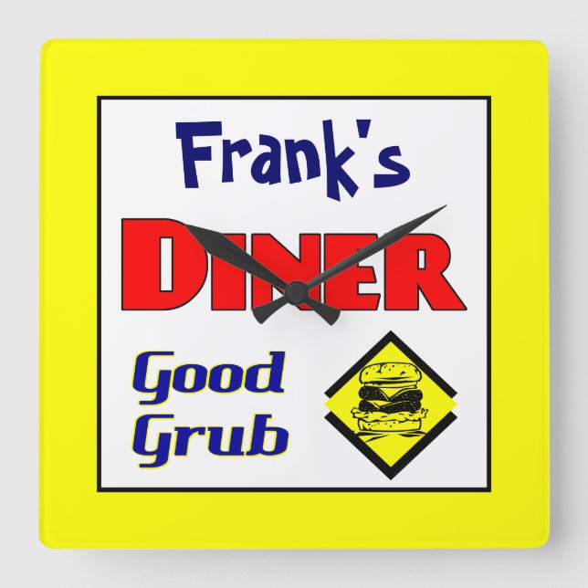 Reloj de pared de cocina retro de Diner Personaliz (Anverso)