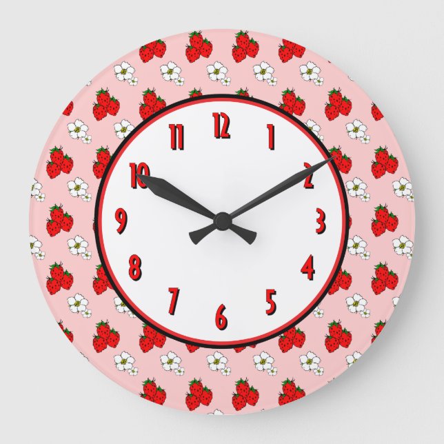 Reloj de pared de cocina retro Flor de Fresa (Anverso)