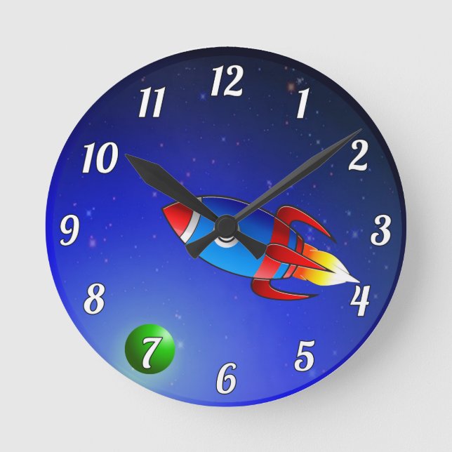 Reloj de pared de cohete espacial infantil (Anverso)