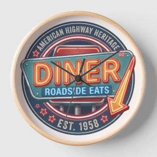 Reloj de pared de comidas al borde de la carretera