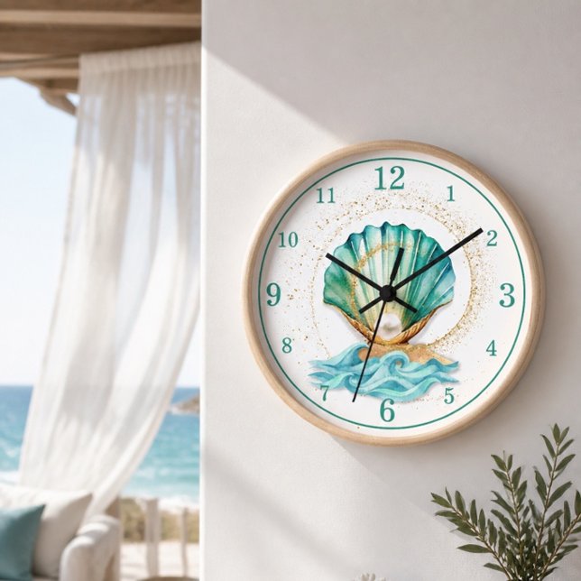 Reloj de pared de concha de mar y perla azul turqu (Subido por el creador)