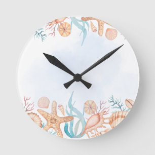 Reloj de pared de conchas de acuarela costera