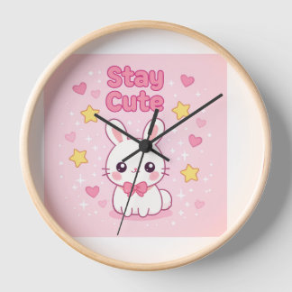 Reloj de pared de conejito rosa lindo