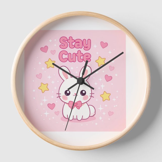 Reloj de pared de conejito rosa lindo (Anverso)