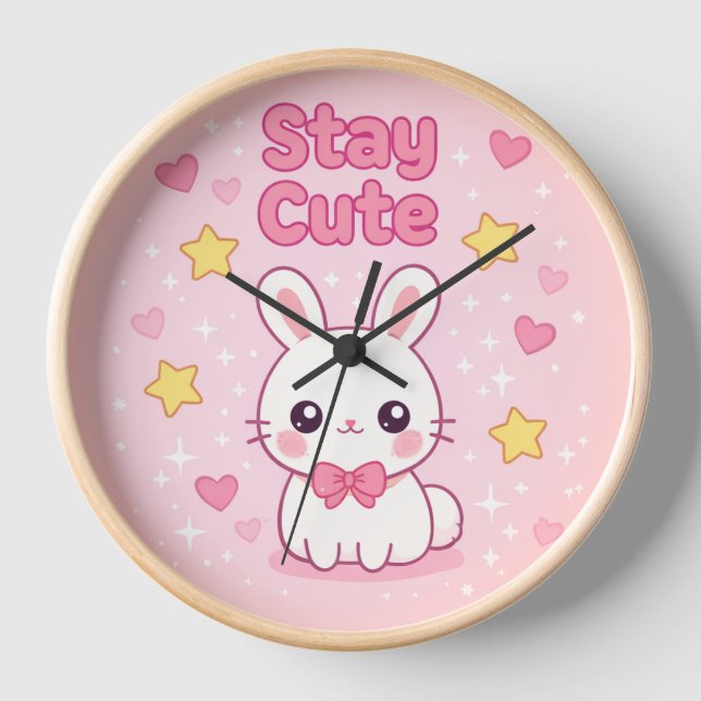 Reloj de pared de conejito rosa lindo (Anverso)