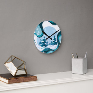 Reloj de pared de copo de nieve azul turquesa de i