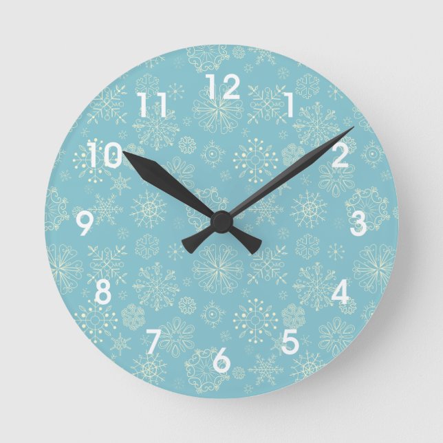 Reloj de pared de copos de nieve en invierno azul (Anverso)