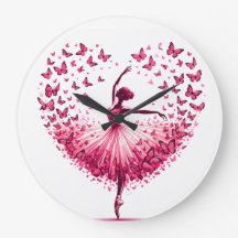 Reloj de pared de corazón de bailarina mariposa ro