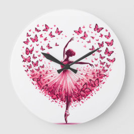 Reloj de pared de corazón de bailarina mariposa ro