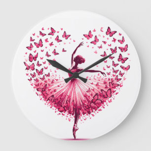 Reloj de pared de corazón de bailarina mariposa ro
