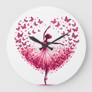 Reloj de pared de corazón de bailarina mariposa ro