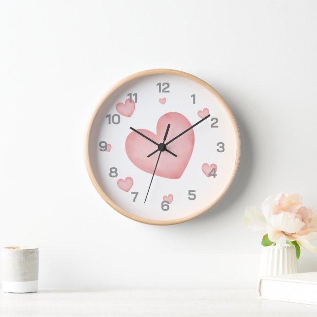 Reloj de pared de corazones rosados - diseño román (Hogar)
