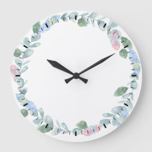 Reloj de pared de corona de eucalipto acuarela