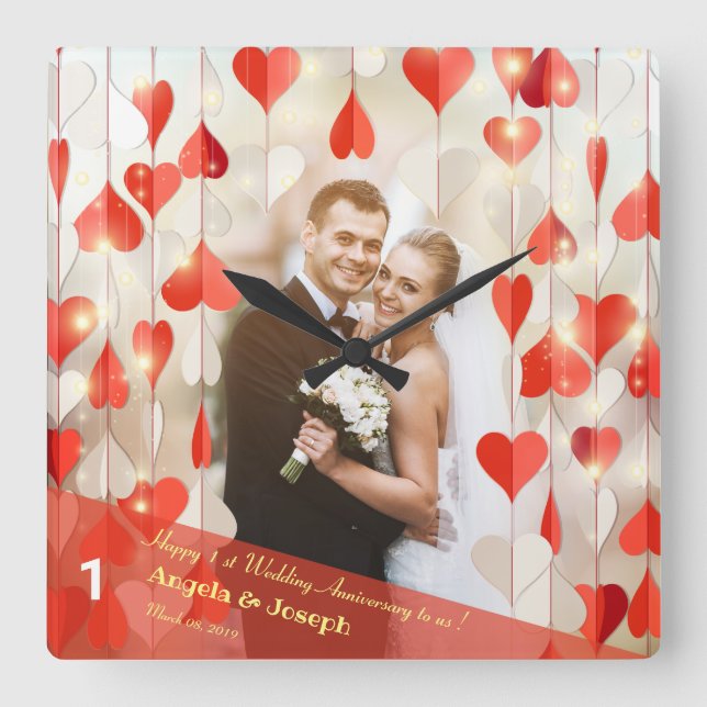 Reloj de pared de cortina de corazones del 1er ani (Anverso)