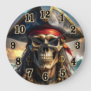Reloj de pared de cráneo de pirata malvado