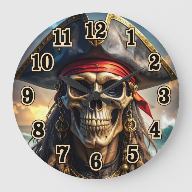 Reloj de pared de cráneo de pirata malvado (Anverso)