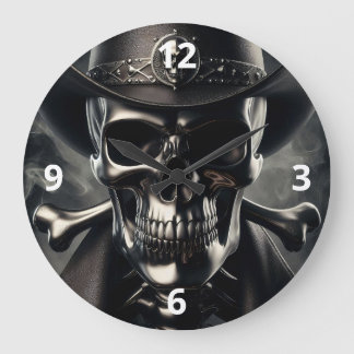 Reloj de pared de cráneo metálico de vaquero