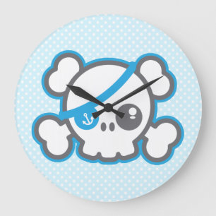 Reloj de pared de cráneo pirata de Kawaii