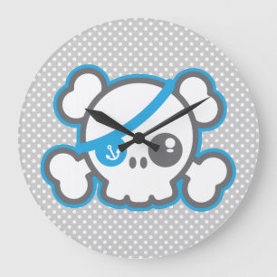 Reloj de pared de cráneo pirata de Kawaii