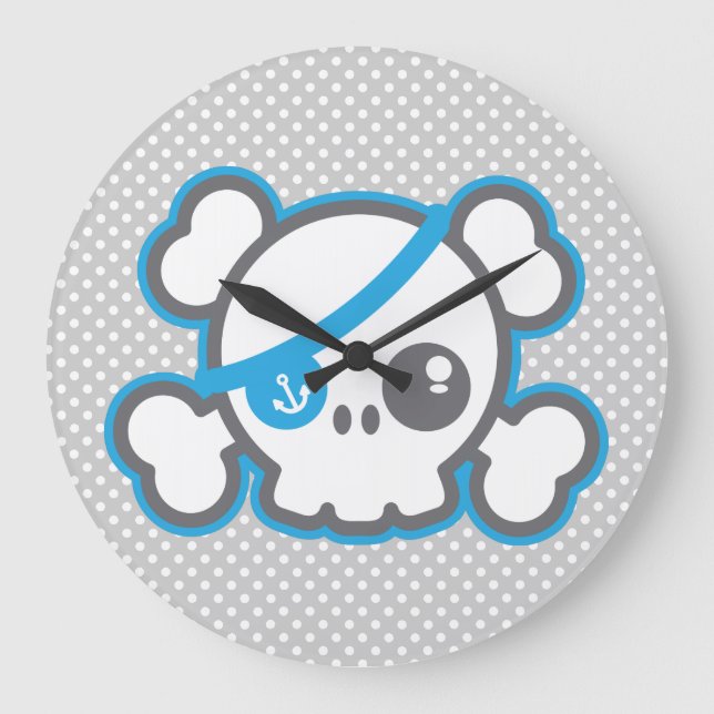 Reloj de pared de cráneo pirata de Kawaii (Anverso)