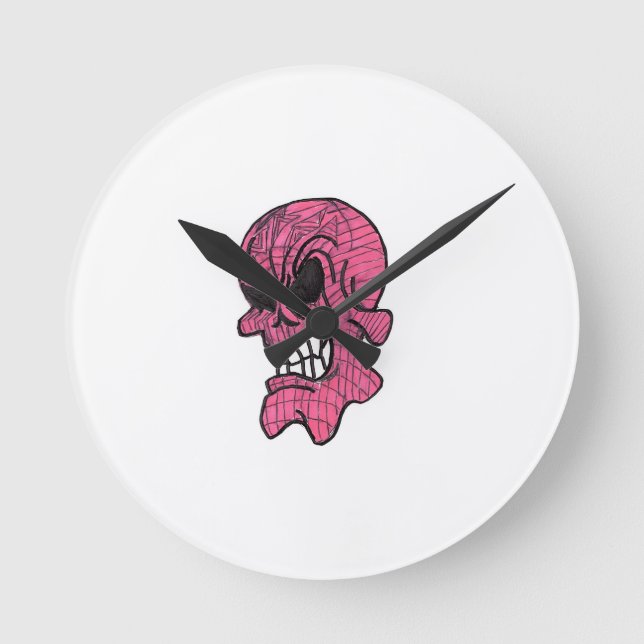 Reloj de pared de cráneo rosa (Anverso)