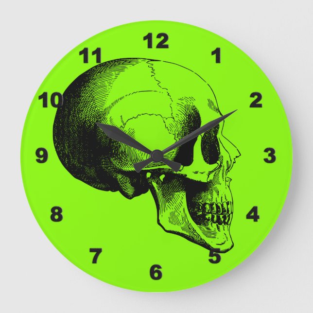 Reloj de pared de cráneo, verde (Anverso)