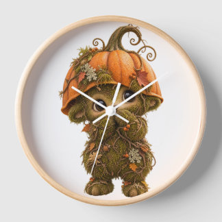 Reloj de pared de criatura del bosque de calabaza