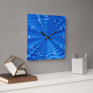 Reloj de pared de cuadrados concentrados azules