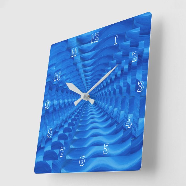 Reloj de pared de cuadrados concentrados azules (Ángulo)