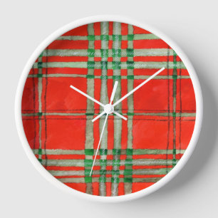 RELOJ DE PARED DE CUADRO BLANCO REDONDO TARTÁN SCO