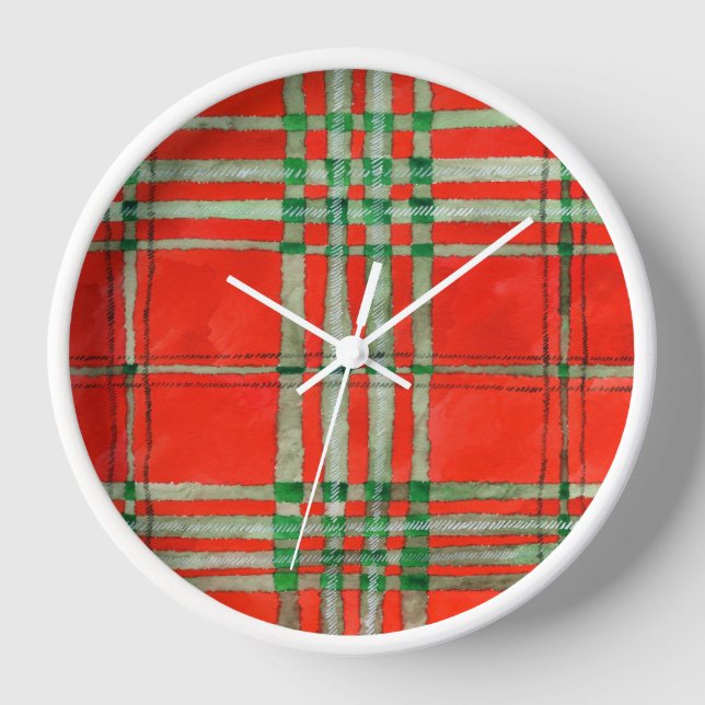 RELOJ DE PARED DE CUADRO BLANCO REDONDO TARTÁN SCO (Anverso)