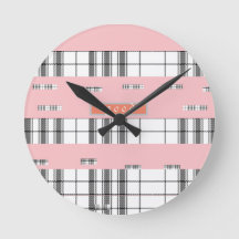 Reloj de pared de cuadros negro y rosa Chic Modern