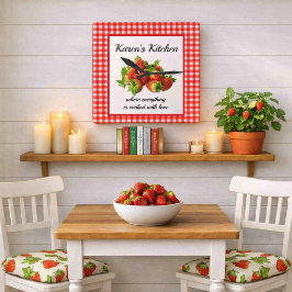 Reloj de pared de cuadros rojos y fresas