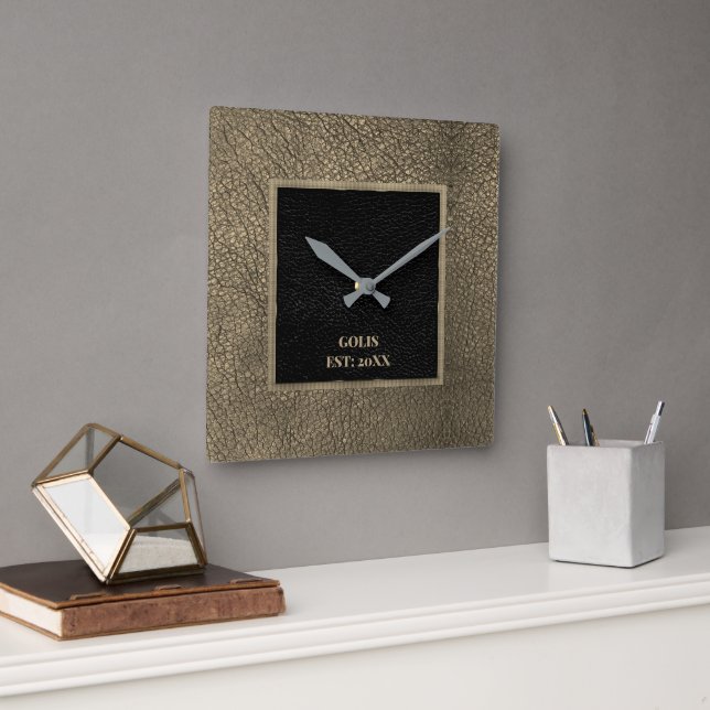 Reloj de pared de cuero marrón negro falso (Oficina)