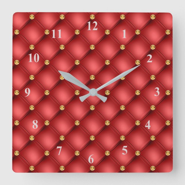 Reloj de pared de cuero rojo con diamante dorado (Anverso)
